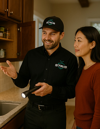 Strib technician performing a detailed interior pest inspection