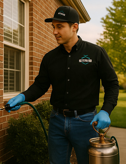Strib technician treating the exterior of a Madison home